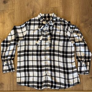 Banana Republic Black & White Plaid Tie-Neck Blouse
